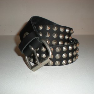 Ceinture Cuir Noir 3 Rangs de Cônes