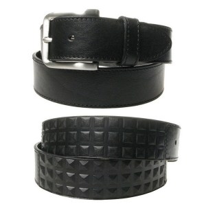 Ceinture Cuir Noir avec Pyramides en Relief