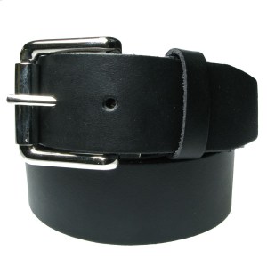 Ceinture Cuir Noir Boucle Acier Poli
