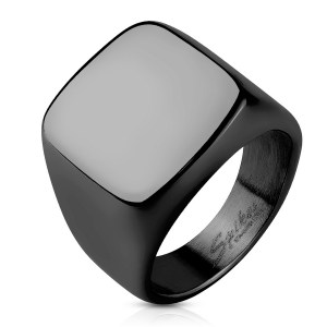 Chevalière Carrée Noire en Acier Inoxydable