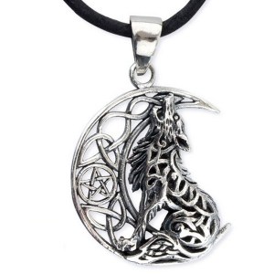 Pendentif Loup et Lune Celtique en Acier inoxydable