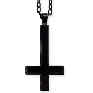 Pendentif Croix Inversée Noire en Acier Inoxydable
