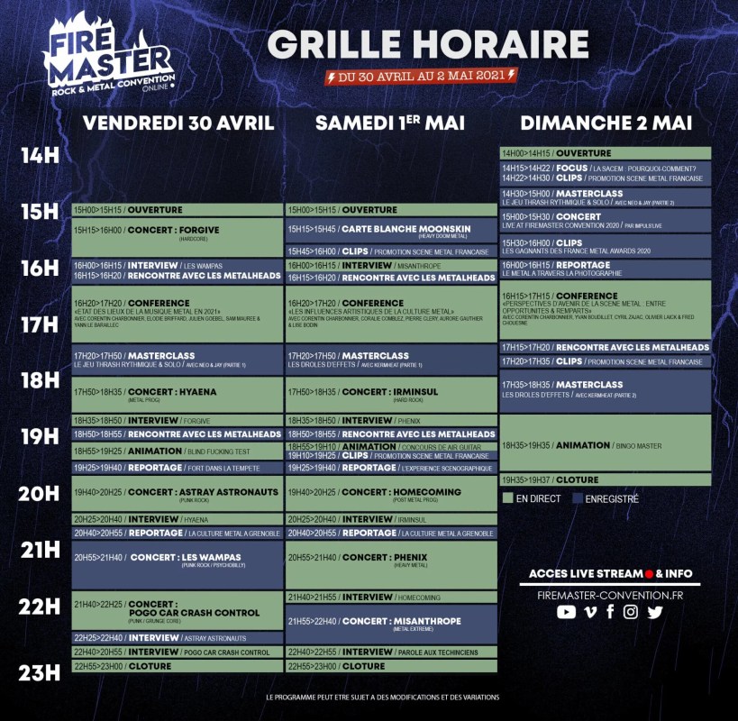 GRILLE HORAIRE Convention FireMaster Online