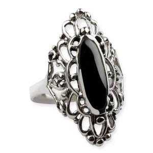 Bague Ornement Onyx Noir en Argent