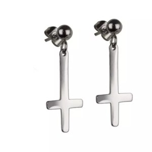 Boucles d'Oreilles Croix Inversée Acier Inoxydable