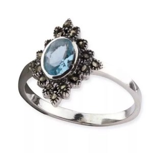 Bague marcassite bleue et argent