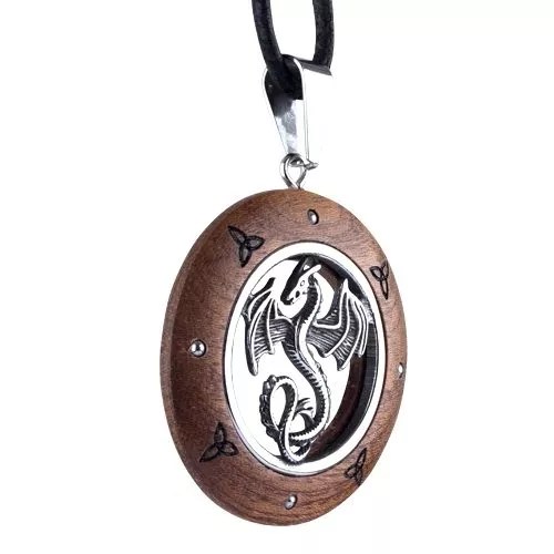 Pendentif Dragon Bois Acier Inox
