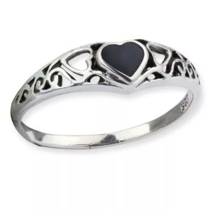 Bague Coeur Onyx Noire en argent