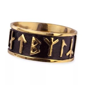 Bague Noire Runes Antiques Dorées en acier inoxydable