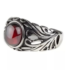 Bague Ornement avec Zircon Rouge en acier inoxydable