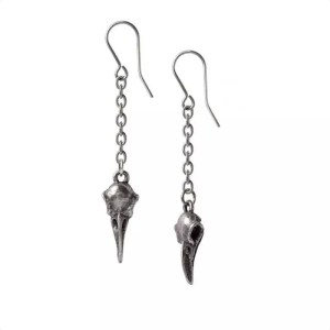 Boucles pour Oreilles Crâne de Corbeau Suspendu en étain