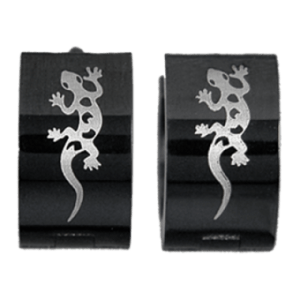 Anneaux Noirs Design Lezard en Acier Inoxydable