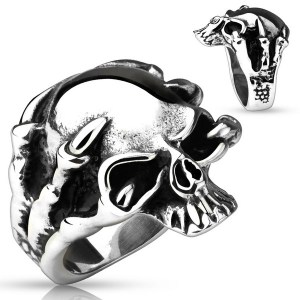bague crâne et griffes de dragon