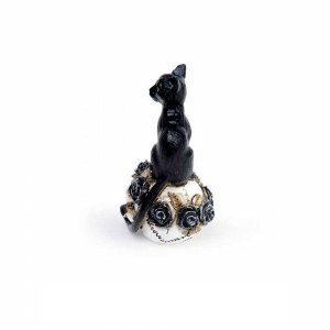Miniature Chat sur crâne en résine