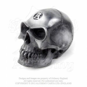 Pommeau Crâne Métallisé en Résine Argent