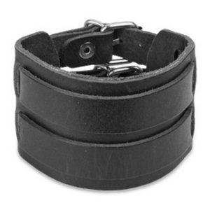 Bracelet cuir noir à deux boucles